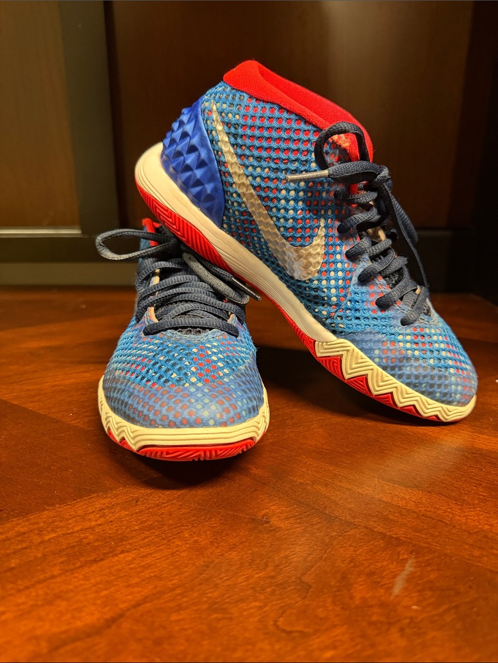 Nike Kids Blue Red Mesh Basketball Sneakers